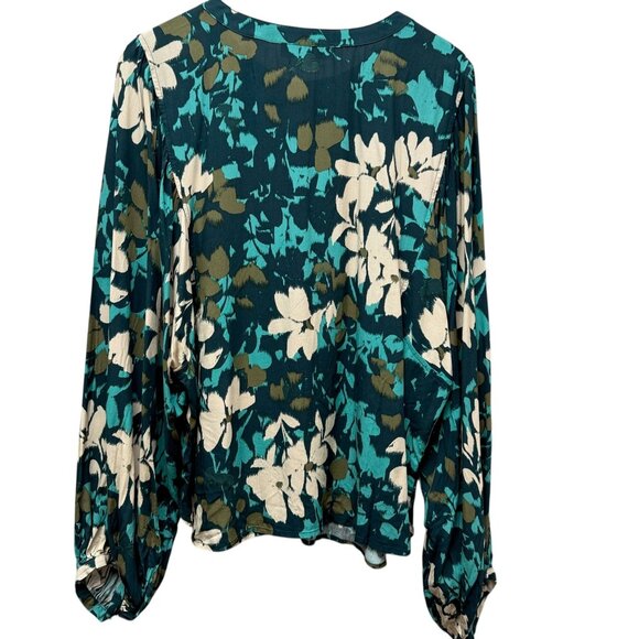 LOFT Blouse Size XL Teal Floral Flowy Womens Top Rayon Long Sleeve NWT - Picture 6 of 10